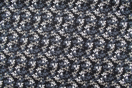 Tissu Popeline Coton Imprimé Fleur Lauria Noir -Au Mètre