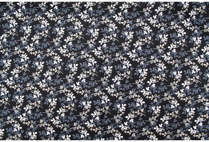 Tissu Popeline Coton Imprimé Fleur Lauria Noir -Au Mètre