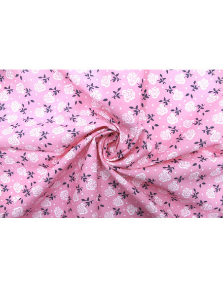 Tissu Popeline Coton Imprimé Fleur Fanny Rose -Au Mètre
