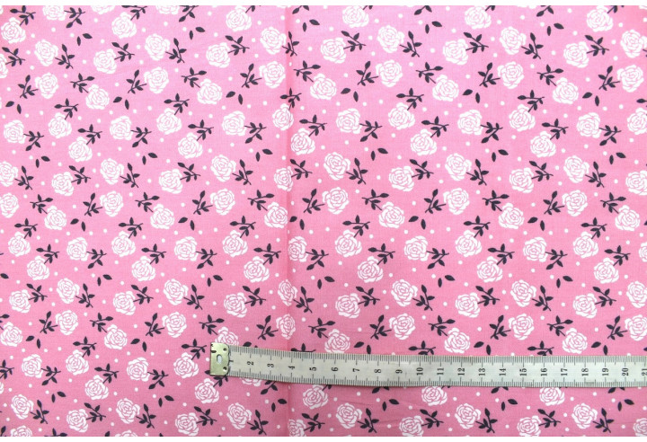 Tissu Popeline Coton Imprimé Fleur Fanny Rose -Au Mètre