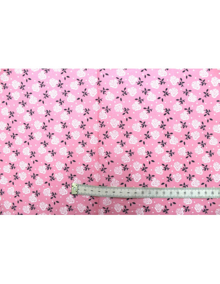 Tissu Popeline Coton Imprimé Fleur Fanny Rose -Au Mètre