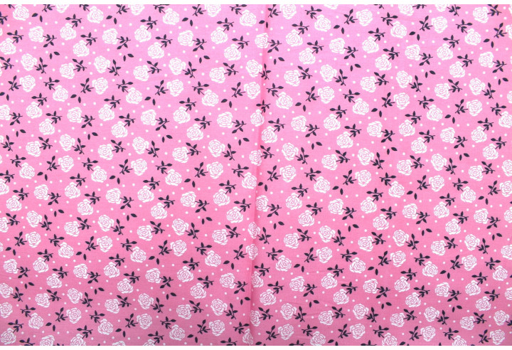 Tissu Popeline Coton Imprimé Fleur Fanny Rose -Au Mètre
