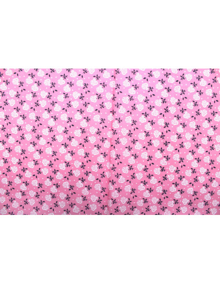 Tissu Popeline Coton Imprimé Fleur Fanny Rose -Au Mètre