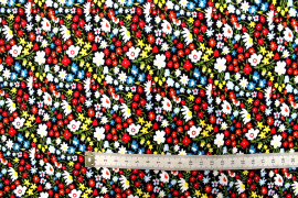 Tissu Popeline Coton Imprimé Fleur Kali Noir et Rouge -Au Mètre