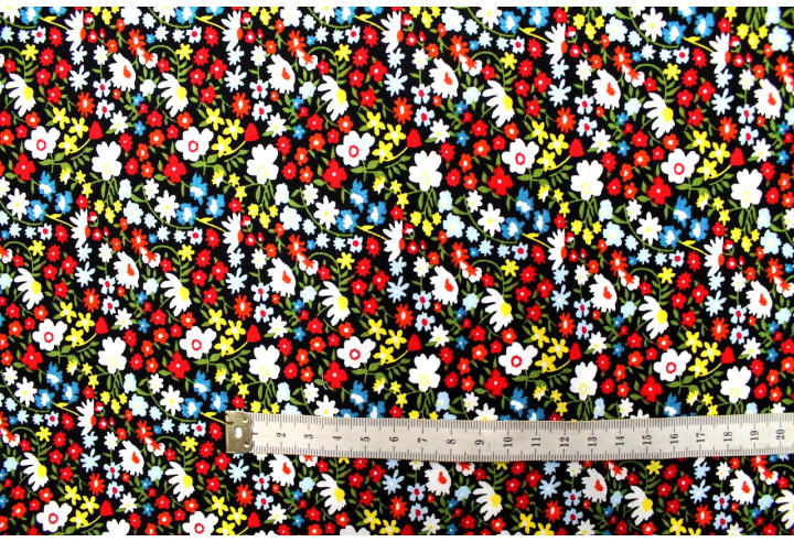 Tissu Popeline Coton Imprimé Fleur Kali Noir et Rouge -Au Mètre