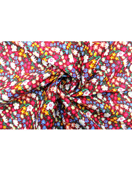 Tissu Popeline Coton Imprimé Fleur Kali Bordeaux -Au Mètre