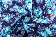 Tissu Popeline Coton Imprimé Fleur Orite Marine -Au Mètre