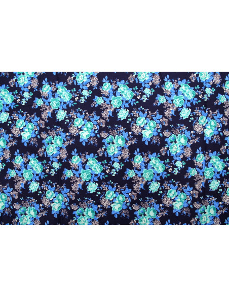 Tissu Popeline Coton Imprimé Fleur Orite Marine -Au Mètre