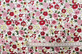Tissu Popeline Coton Imprimé Fleur Béa Écru -Au Mètre