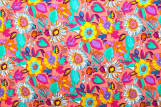Tissu Popeline Coton Imprimé Fleur Colorway Corail -Au Mètre