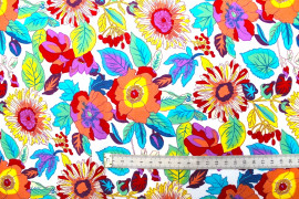 Tissu Popeline Coton Imprimé Fleur Colorway Blanc -Au Mètre