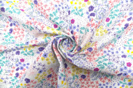 Tissu Popeline Coton Imprimé Fleur Marina Blanc -Au Mètre