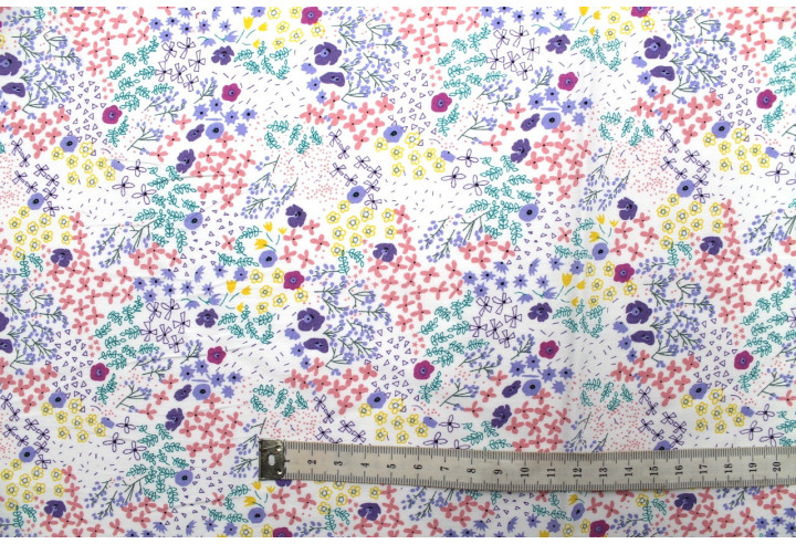 Tissu Popeline Coton Imprimé Fleur Marina Blanc -Au Mètre