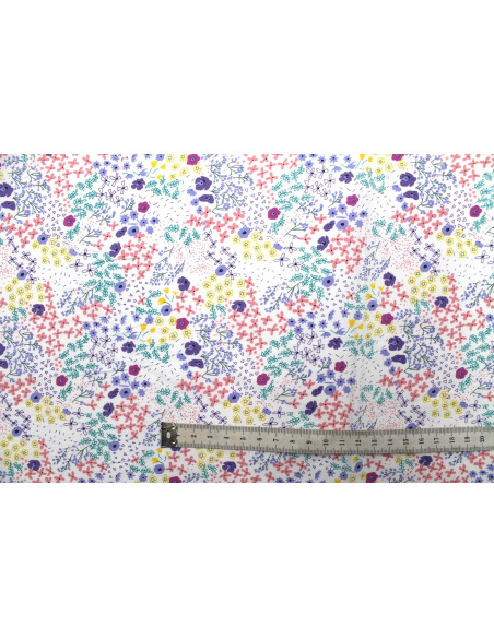 Tissu Popeline Coton Imprimé Fleur Marina Blanc -Au Mètre