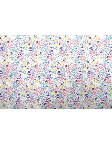 Tissu Popeline Coton Imprimé Fleur Marina Blanc -Au Mètre