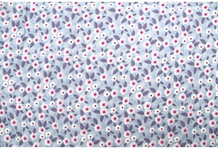 Tissu Popeline Coton Imprimé Feuille Point Gris -Au Mètre