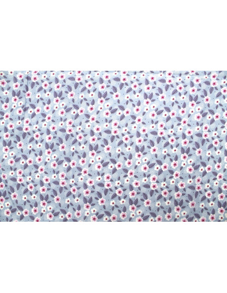 Tissu Popeline Coton Imprimé Feuille Point Gris -Au Mètre