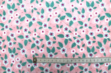 Tissu Popeline Coton Imprimé Feuille Point Rose -Au Mètre