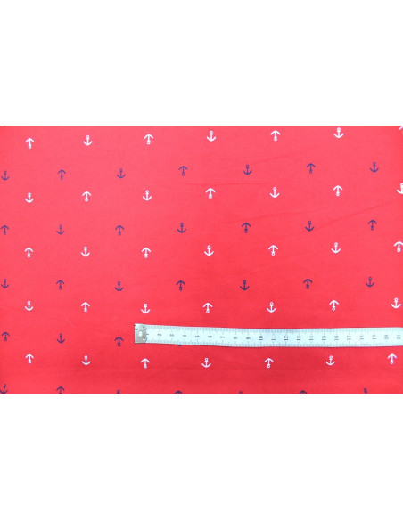 Tissu Popeline Coton Imprimé Ancre Rouge -Au Mètre