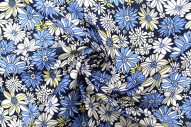 Tissu Popeline Coton Imprimé Fleur Romy Marine -Au Mètre