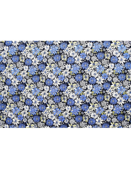 Tissu Popeline Coton Imprimé Fleur Romy Marine -Au Mètre