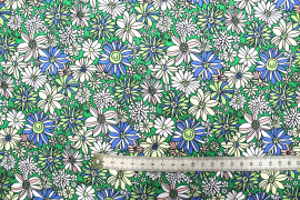 Tissu Popeline Coton Imprimé Fleur Romy Vert -Au Mètre