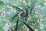 Tissu Popeline Coton Imprimé Fleur Romy Vert -Au Mètre