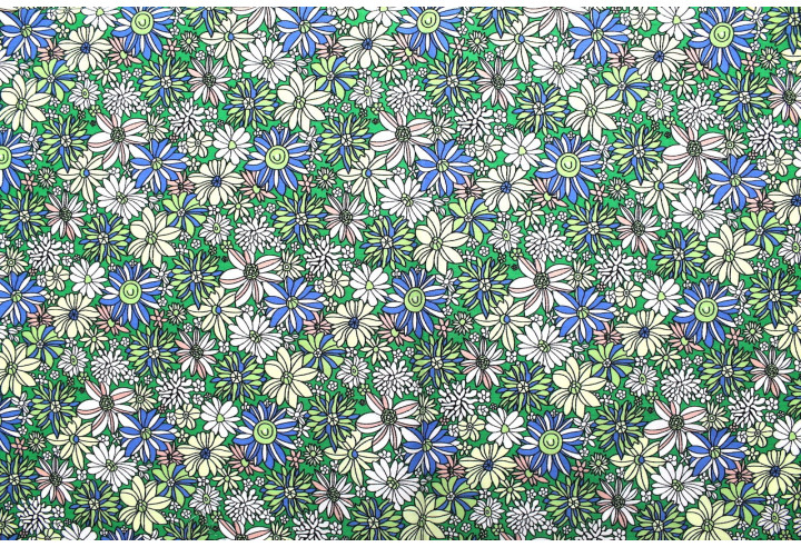 Tissu Popeline Coton Imprimé Fleur Romy Vert -Au Mètre