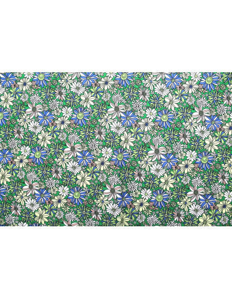 Tissu Popeline Coton Imprimé Fleur Romy Vert -Au Mètre