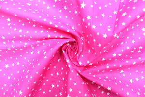 Tissu Popeline Coton Imprimé Étoiles Fuchsia -Au Mètre