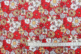 Tissu Popeline Coton Imprimé Fleur Romy Rouge -Au Mètre