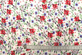 Tissu Popeline Coton Imprimé Fleur Nadia Écru -Au Mètre