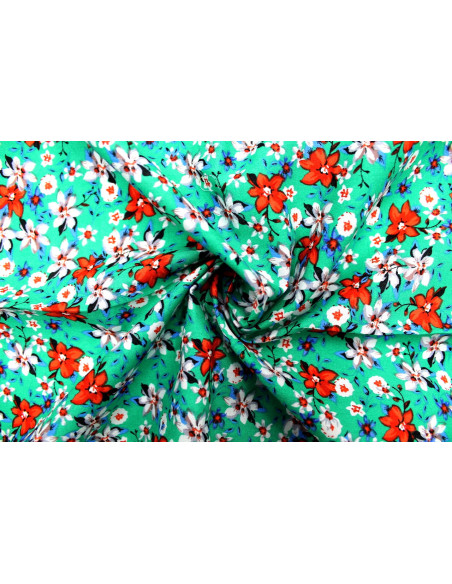 Tissu Popeline Coton Imprimé Fleur Nadia Vert -Au Mètre