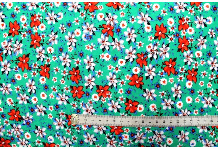 Tissu Popeline Coton Imprimé Fleur Nadia Vert -Au Mètre