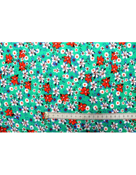 Tissu Popeline Coton Imprimé Fleur Nadia Vert -Au Mètre