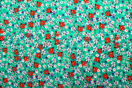 Tissu Popeline Coton Imprimé Fleur Nadia Vert -Au Mètre