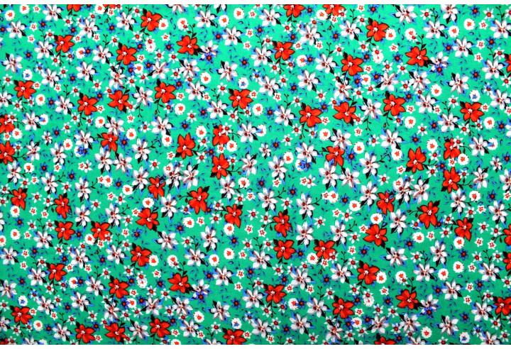 Tissu Popeline Coton Imprimé Fleur Nadia Vert -Au Mètre