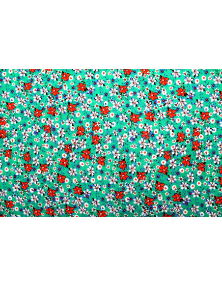 Tissu Popeline Coton Imprimé Fleur Nadia Vert -Au Mètre
