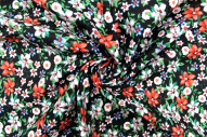 Tissu Popeline Coton Imprimé Fleur Nadia Noir -Au Mètre