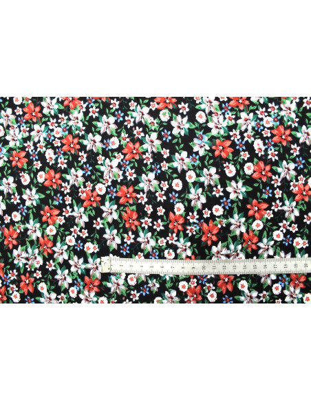 Tissu Popeline Coton Imprimé Fleur Nadia Noir -Au Mètre