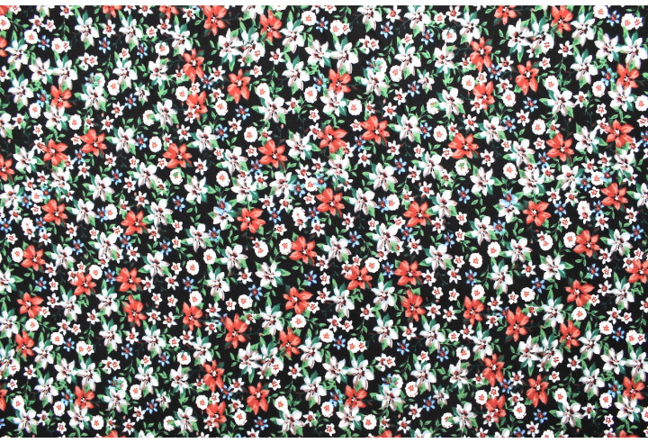 Tissu Popeline Coton Imprimé Fleur Nadia Noir -Au Mètre