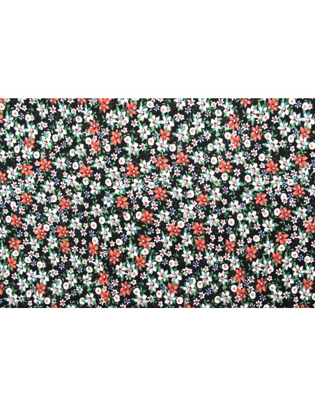 Tissu Popeline Coton Imprimé Fleur Nadia Noir -Au Mètre