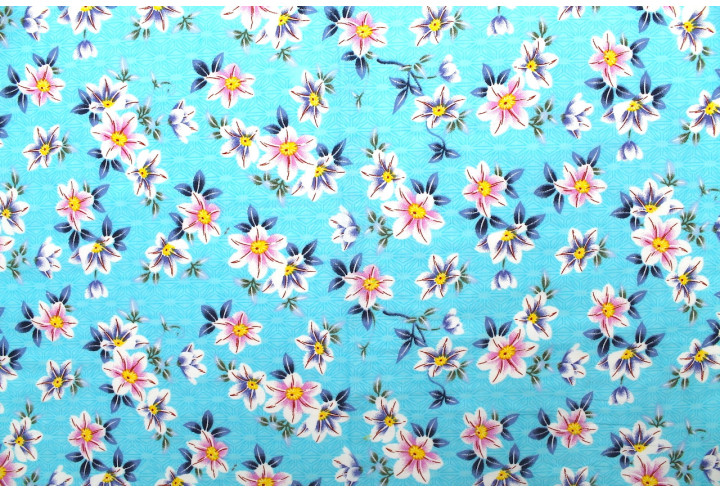 Tissu Popeline Coton Imprimé Fleur Maya Turquoise -Au Mètre