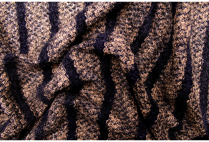 Tissu Maille Pull Savana Beige Rayure Gris foncé -Au Mètre