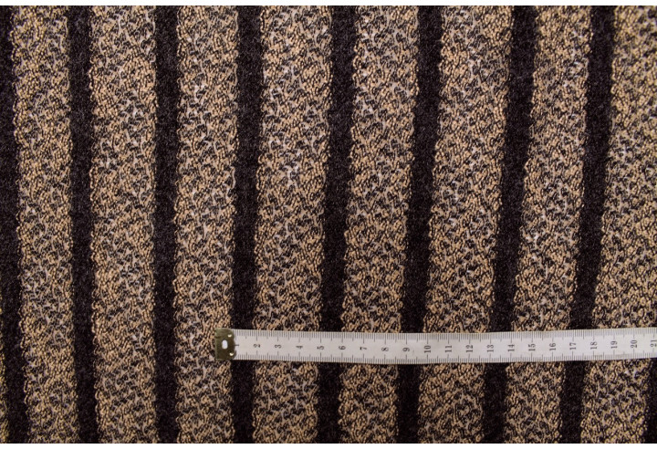 Tissu Maille Pull Savana Beige Rayure Gris foncé -Au Mètre