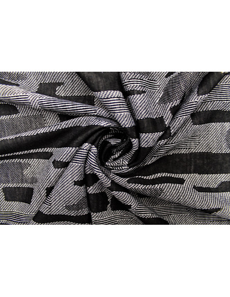 Tissu Maille Pull Légère Gris à Figures Noires -Au Mètre