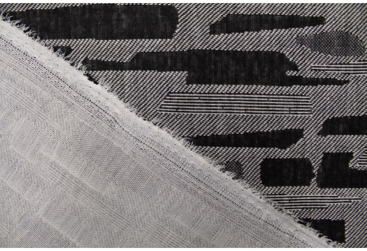 Tissu Maille Pull Légère Gris à Figures Noires -Au Mètre