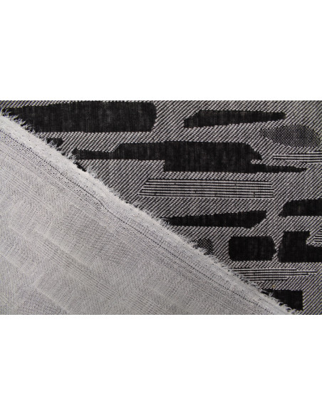 Tissu Maille Pull Légère Gris à Figures Noires -Au Mètre