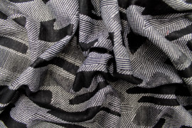 Tissu Maille Pull Légère Gris à Figures Noires -Au Mètre