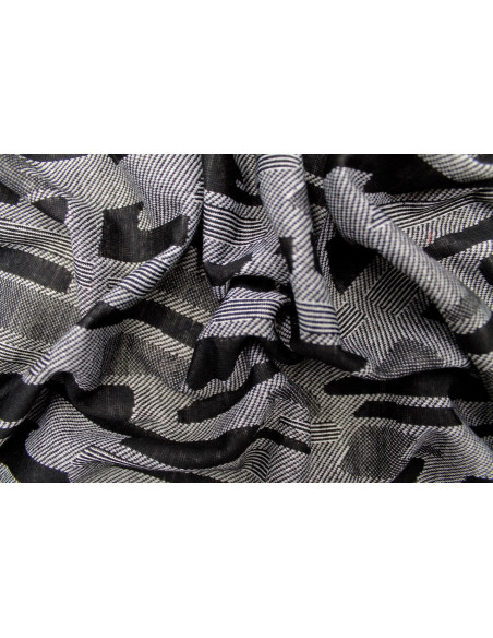 Tissu Maille Pull Légère Gris à Figures Noires -Au Mètre